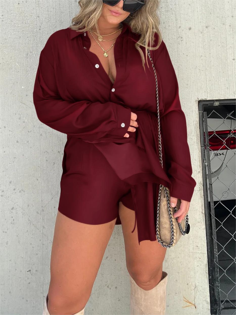 🔥-Women's Solid Color Long Sleeve Shirt Dress