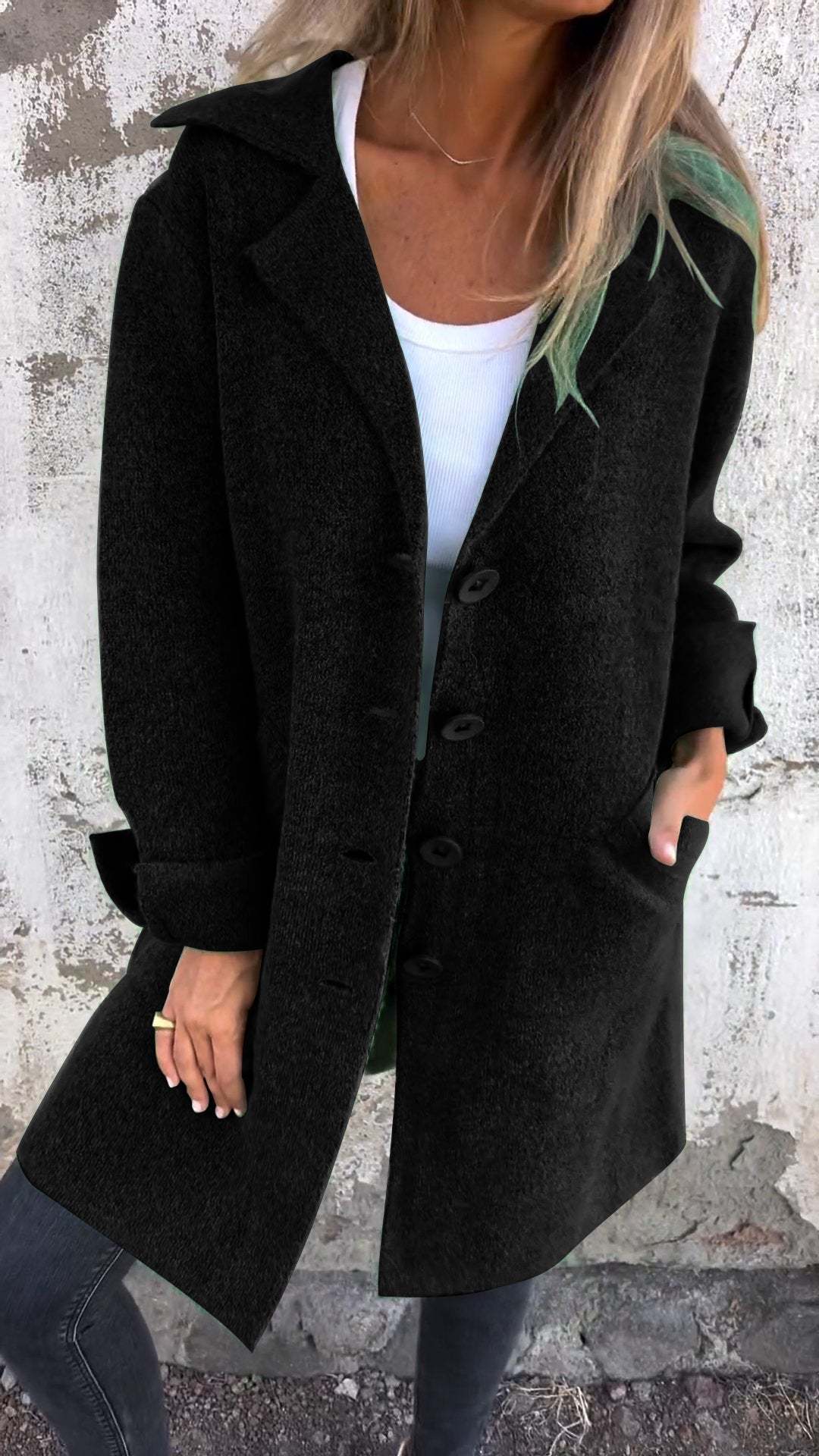 Women Casual Coat Lapel Single-breasted Long Coat