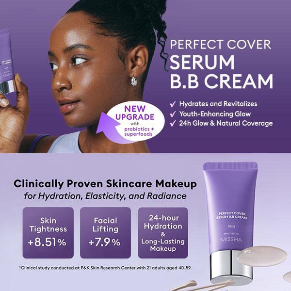 Perfect Cover Serum BB Cream (35ml) - Bifida Ferment Lysate Serum-Infused BB Cream for Anti-Aging Skin Rejuvenation, Skin Tint, Tinted Moisturizer, Skin Care Foundation Makeup,Superfood Complex,Glass Skin CardiBB OGBB PurpleBB