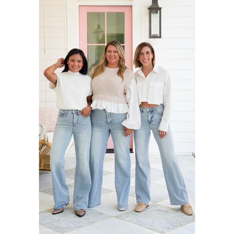 ⏰LAST DAY SAVE 49%💥High Rise Vintage Wash Tummy Control Top Straight Leg Jeans