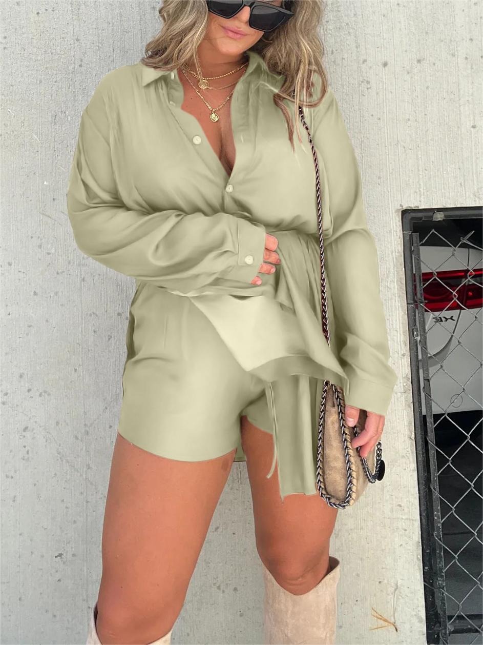 🔥-Women's Solid Color Long Sleeve Shirt Dress