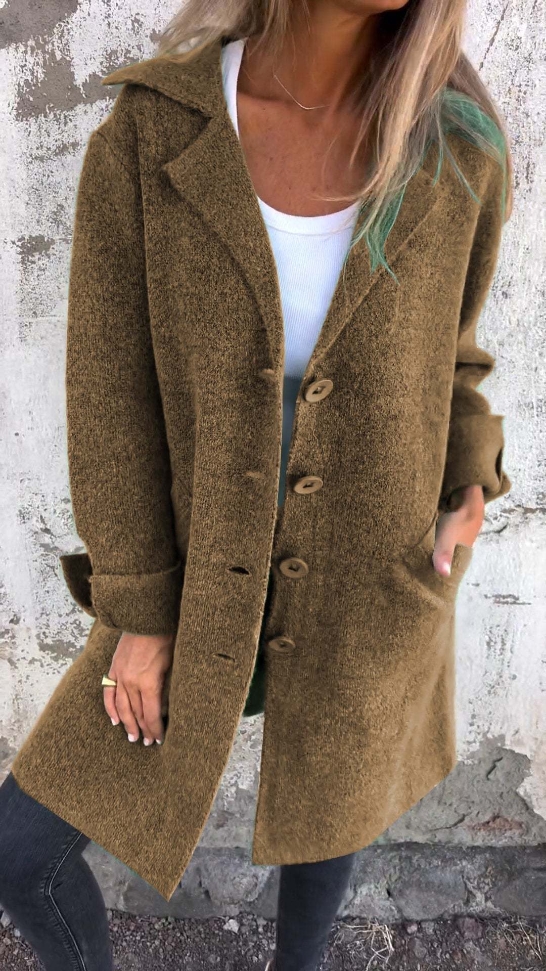 Women Casual Coat Lapel Single-breasted Long Coat