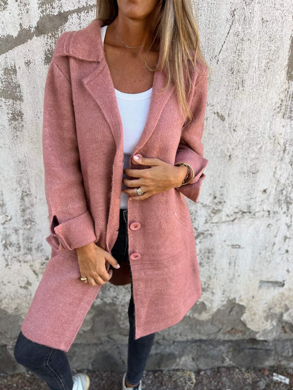 Women Casual Coat Lapel Single-breasted Long Coat