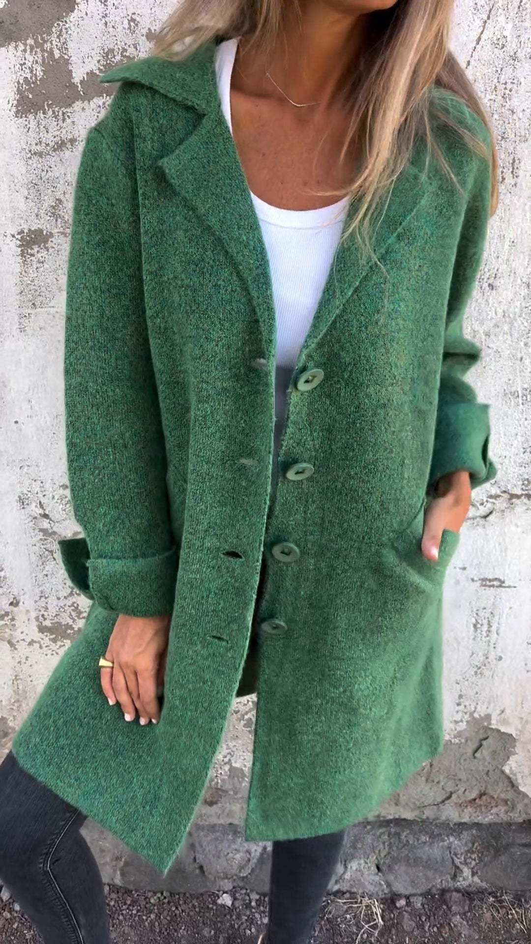 Women Casual Coat Lapel Single-breasted Long Coat