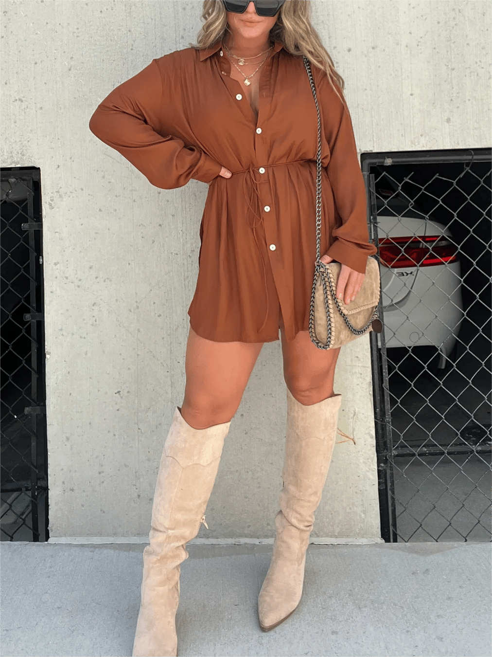 🔥-Women's Solid Color Long Sleeve Shirt Dress
