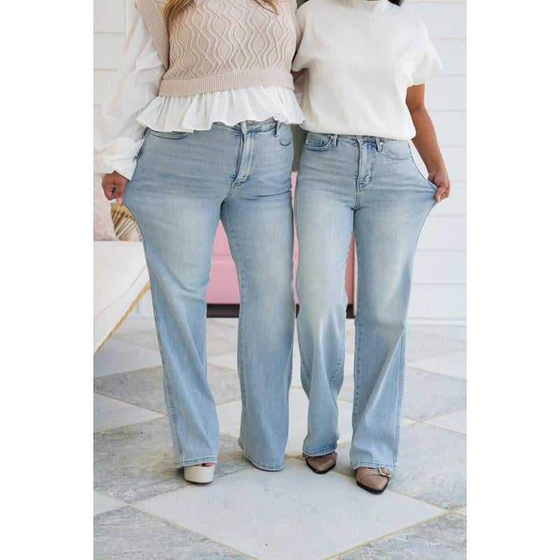 ⏰LAST DAY SAVE 49%💥High Rise Vintage Wash Tummy Control Top Straight Leg Jeans