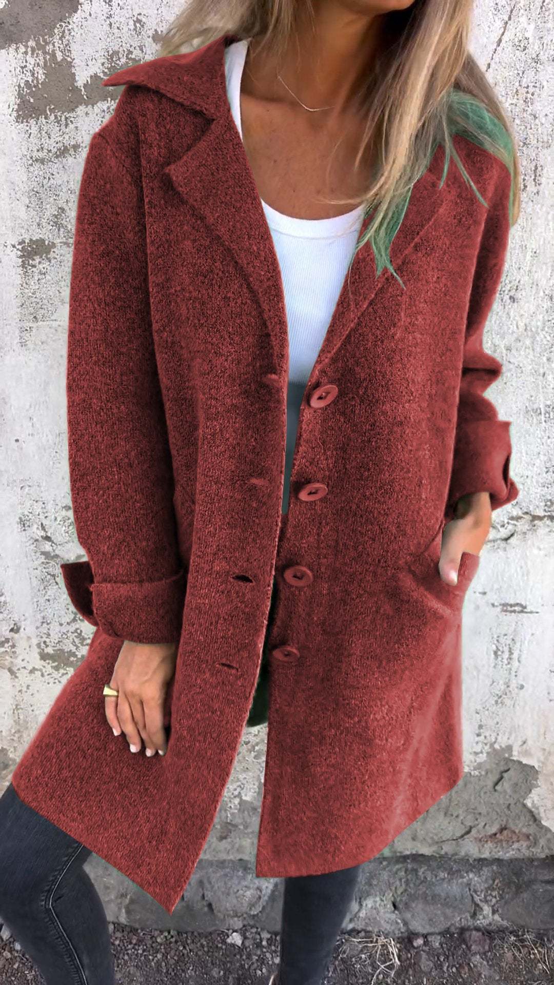 Women Casual Coat Lapel Single-breasted Long Coat
