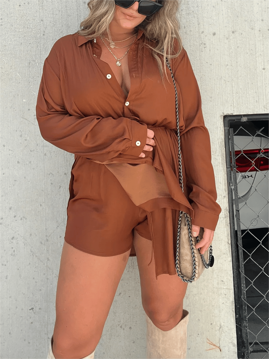 🔥-Women's Solid Color Long Sleeve Shirt Dress