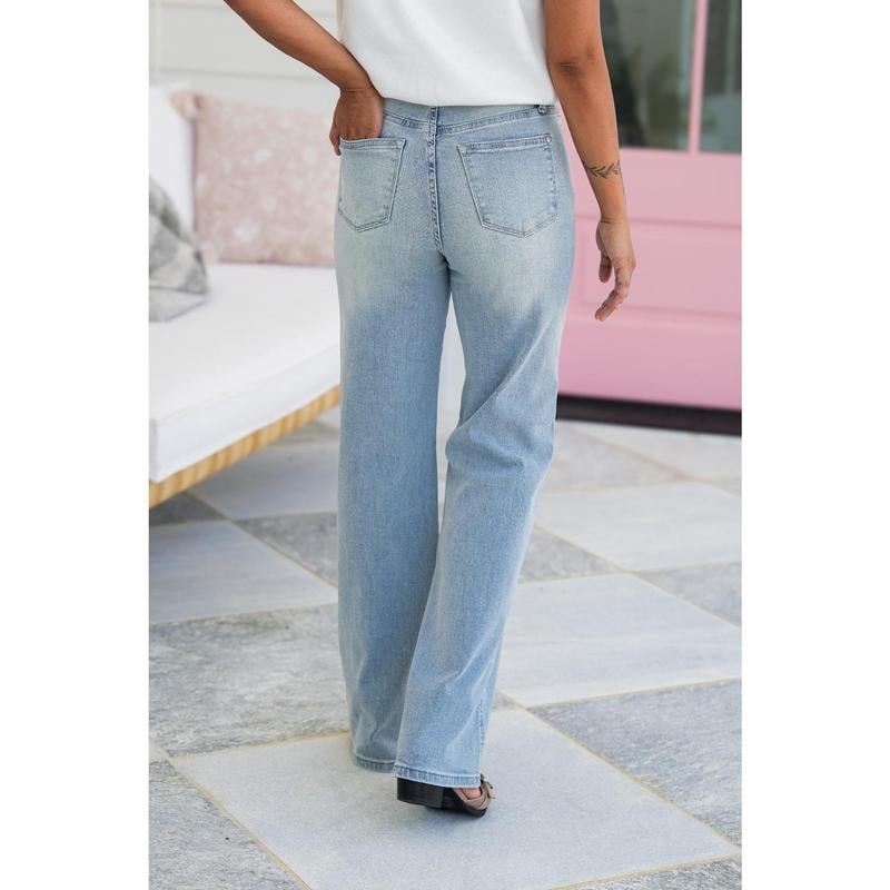 ⏰LAST DAY SAVE 49%💥High Rise Vintage Wash Tummy Control Top Straight Leg Jeans