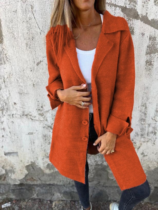 Women Casual Coat Lapel Single-breasted Long Coat