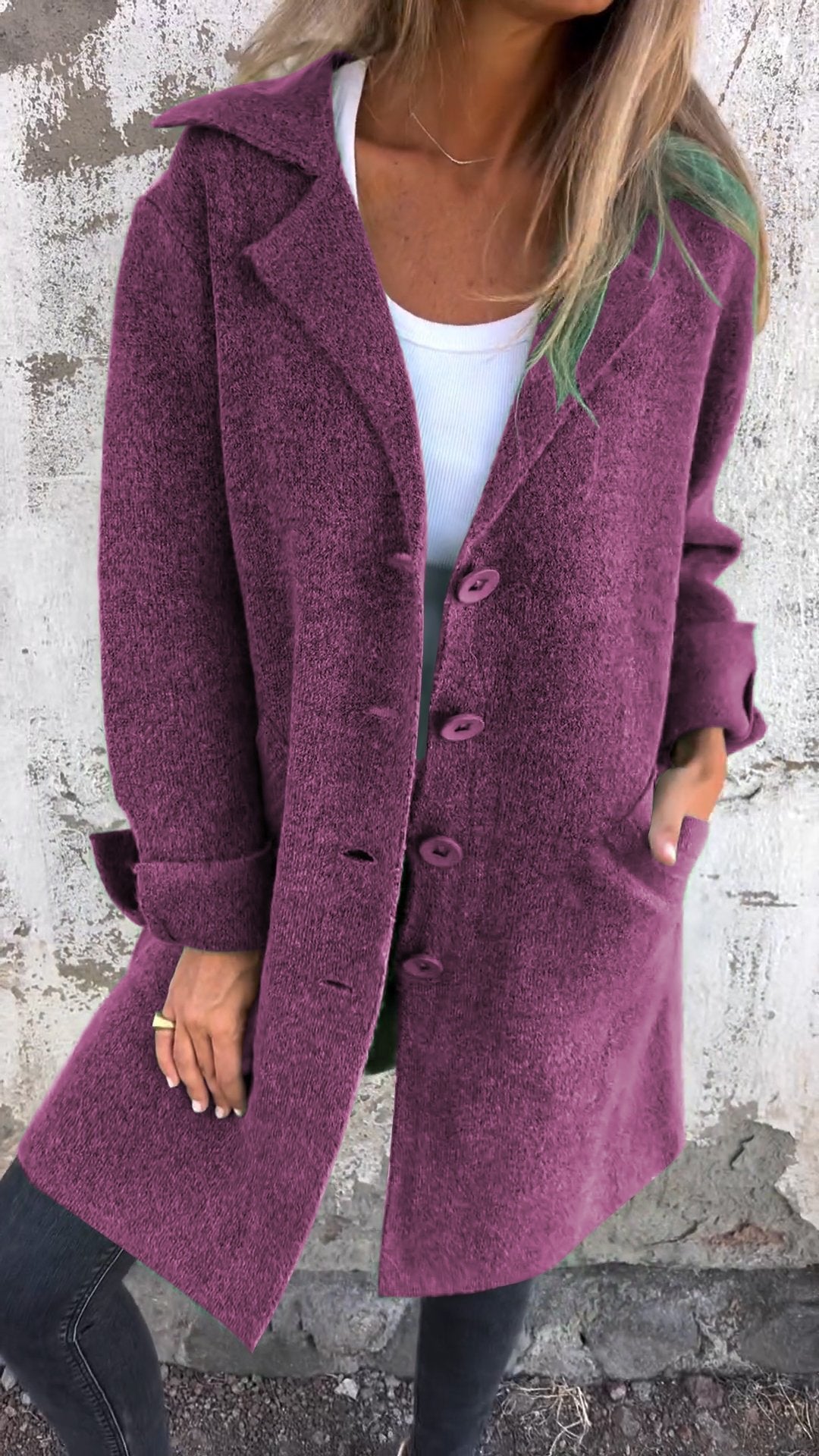 Women Casual Coat Lapel Single-breasted Long Coat