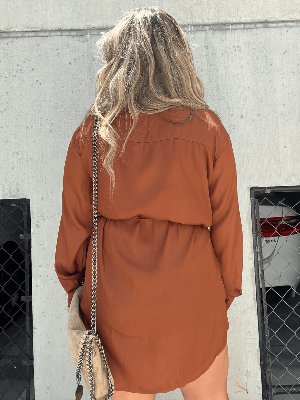 🔥-Women's Solid Color Long Sleeve Shirt Dress